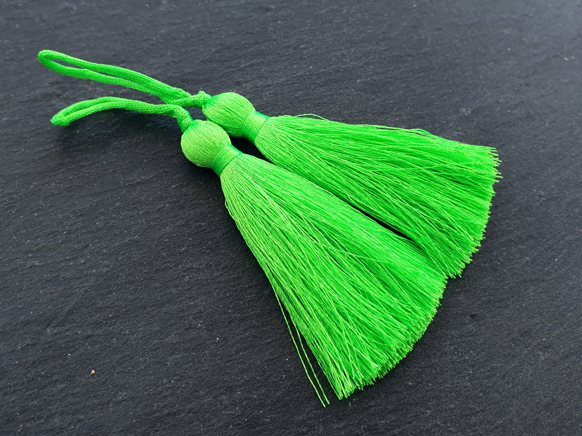 Long Bright Neon Green Silk Thread Tassels Earring Bracelet Necklace Tassel Jewelry Fringe Turkish Findings - 3 inches - 77mm - 2 pc