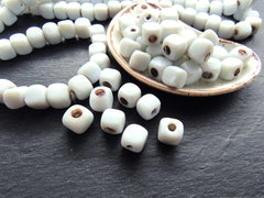 10mm White Glass Cube Square Beads, Rustic Traditional Turkish Artisan Handmade Beads, Turkish Glass Beads