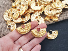 Tribal Ethnic Semi Circle Pendant Charms with Large Loop - 22k Matte Gold Plated - 2pc