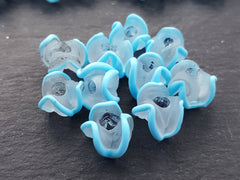 Sky Blue Zig Zag Line Frosty Translucent Pinched Wave Artisan Handmade Glass Bead - 15 x 12mm - 10pcs
