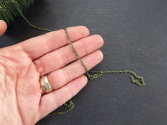 3 x 2mm Moss Green Chain Gold Diamond Cut Cable Chain, Oval Link Chain, 2 Meters