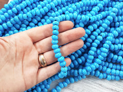 BULK - 50 Sky Blue Rustic Glass Bead - Traditional Turkish Artisan Handmade - 8mm - Turkish Glass Beads