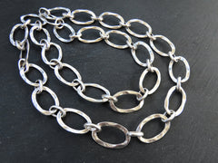 22mm Large Chunky Oval Organic Link Statement Chain, Wide Chain, Wavy Round Link Chain, Matte Antique Silver Plated, 1 Meter = 3.3 Feet