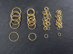 25mm Twisted Etched Jump Rings 22k Gold Plated - 6pcs