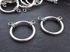 2 Round Ring Closed Loop Pendant Connector with Two Loops - Matte Antique Silver Plated