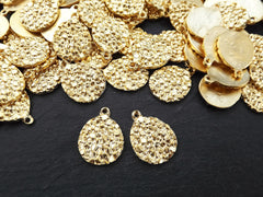 Round Dappled Disc Pendant Charms, Gold Dot Coin Pendant, Matte Antique Silver Plated, 2pc