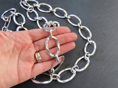 22mm Large Chunky Oval Organic Link Statement Chain, Wide Chain, Wavy Round Link Chain, Matte Antique Silver Plated, 1 Meter = 3.3 Feet
