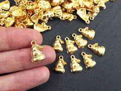 Santa Hat Charms, Gold Christmas Hat Charm Pendants, Holiday Charms, Non Tarnish, 22k Matte Gold Plated, 10pc