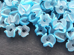 Sky Blue Zig Zag Line Frosty Translucent Pinched Wave Artisan Handmade Glass Bead - 15 x 12mm - 10pcs