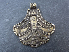 Nepalese Style Artisan Pendant Ethnic Tribal Pattern Rajasthan - Antique Bronze Plated - 1pc
