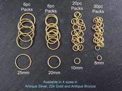 10mm Twisted Etched Jump Rings 22k Gold Plated - 20pcs