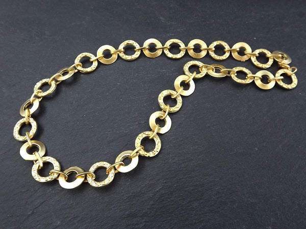 Gold Necklace Chain with Clasp, Rustic Round Link, Blank chain, 22k Matte Gold Plated