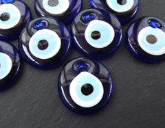 Blue Evil Eye Glass Pendant Round Bead Artisan Handmade Turkish Nazar Protective Symbol Talisman Jewelry Design Home Decor - 55mm