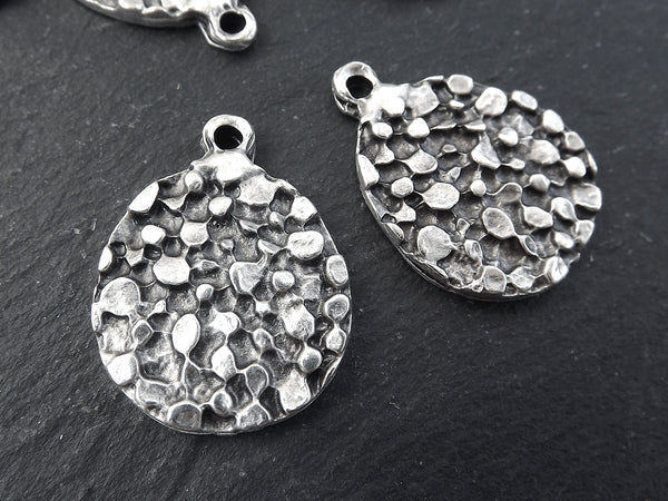 Round Dappled Disc Pendant Charms, Silver Dot Coin Pendant, Matte Antique Silver Plated, 2pc