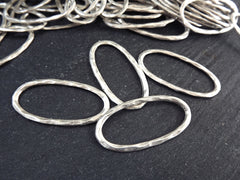 Oval Link Connector, Hammered Ring Link, Skinny Link, Silver Charm Link, Oval Charm Link, Silver Oval Link, Matte Antique Silver Plated, 4pc