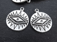 All Seeing Eye Pendant, All Seeing Eye Charm, Evil Eye, Matte Antique Silver, 2pc