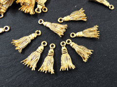 Mini Tassel Charms Drop Pendant Charm Earring Bracelet Jewelry Supplies Ethnic Boho Bohemian Craft Supplies - 22k Matte Gold Silver Plated