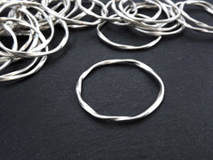 Large Silver Twisted Ring Connector Pendant, Round Closed Hoop Loop Link, Matte Antique Silver, 1PC