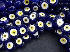 6 Navy Blue Evil Eye Nazar Glass Bead Yellow Iris Traditional Turkish Handmade Protective Lucky Amulet 26 mm VALUE PACK Turkish Glass Beads
