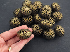 Large Filigree Saucer Bead, lightweight Hollow Statement Spacer, Antique Bronze Plated, 1pc
