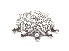 Large Mandala Folk Boho Style Pendant Connector with 5 Loops - Matte Antique Silver Plated - 1PC