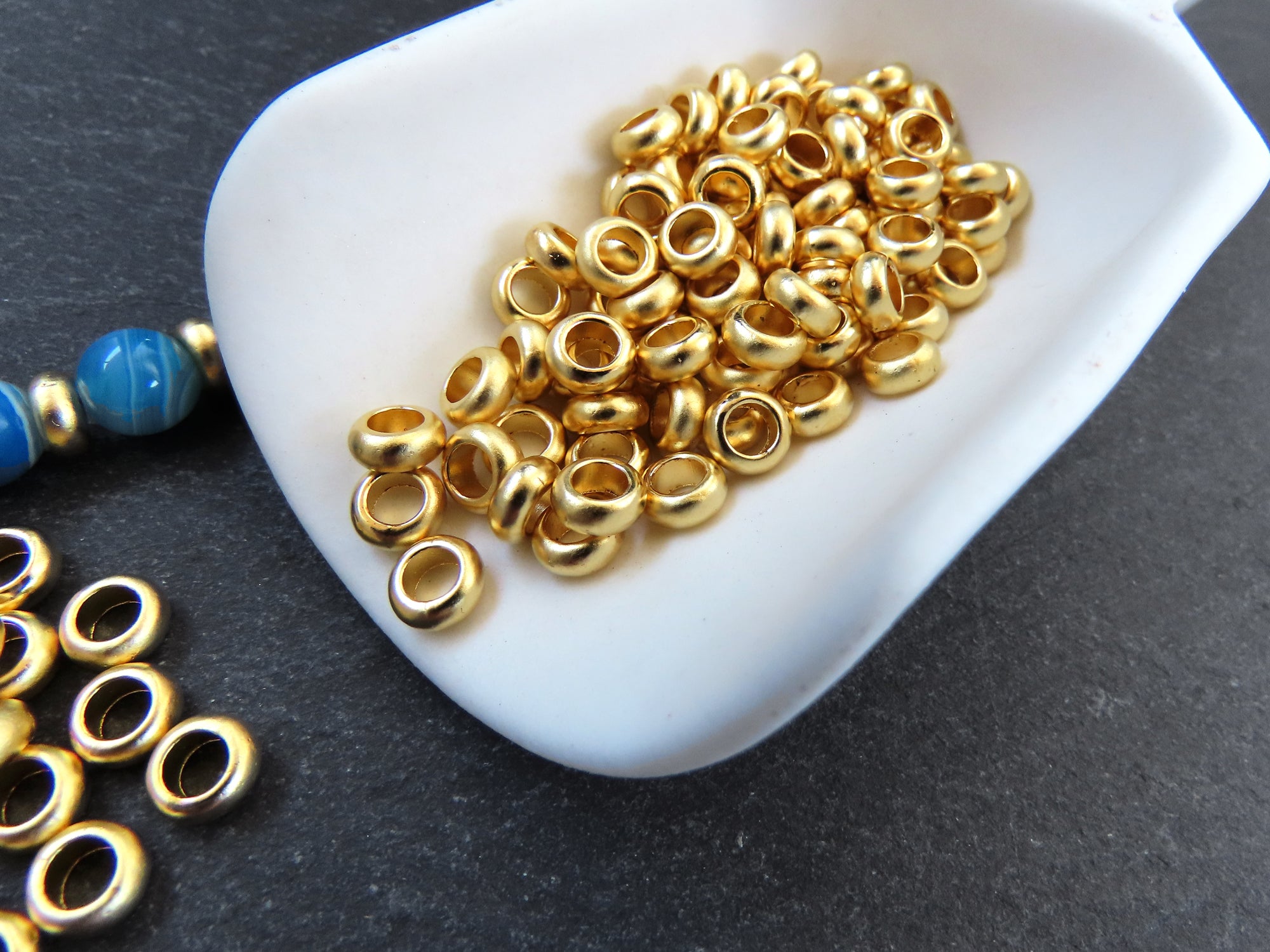 Gold hematite heishi beads, 6mm gemstone rondelle spacer bead supplies