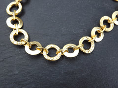 Gold Necklace Chain with Clasp, Rustic Round Link, Blank chain, 22k Matte Gold Plated