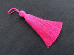 Large Neon Fuschia Pink Silk Tassel Braided Loop, Thick Tassels, Jewelry Tassel, Keychain Tassel, Mala Tassel, Garland Tassel, 113mm, 1pc