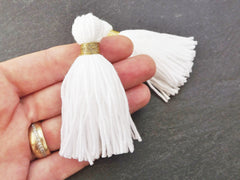 Long White Handmade Wool Thread Tassels - 3 inches - 75mm - 2 pc