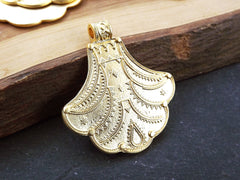 Nepalese Style Artisan Pendant Ethnic Tribal Pattern Rajasthan - 22k Matte Gold Plated - 1pc