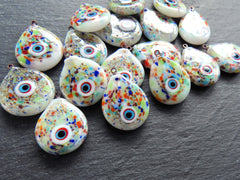 Glass Evil Eye Charm Pendant, Rainbow Multicolor Spotted Evil Eye Teardrop, Lampwork, Amulet, Protective, Lucky, OOAK Handmade, 1pc