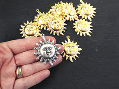 Sun Face Pendant, Surya Pendant, Sunshine Pendant, Sun God Pendant, Lord Surya, Hindu Symbolism, 22k Matte Gold Plated, 1pc
