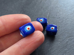 Royal Blue Square Evil Eye Beads, Protective Turkish Nazar, Good Luck Bead, 10mm, 3pc