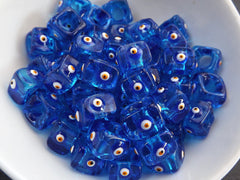 Aegean Blue Square Evil Eye Beads, Protective Turkish Nazar, Good Luck Bead, 10mm, 3pc