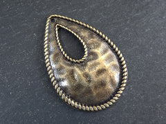 Large Drop Pendant, Teardrop Pendant, Hammered Pendant, Hollow Teardrop, Silver Teardrop Dangle, Focal Pendant, Antique Bronze, 1pc