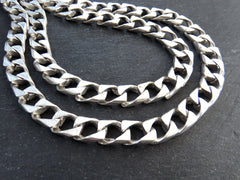 10mm Large Chunky Square Curb Link Statement Chain, Wide Chain, Cuban Curb Link Chain, Matte Antique Silver Plated, 1 Meter = 3.3 Feet