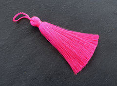 Large Neon Fuschia Pink Silk Tassel Braided Loop, Thick Tassels, Jewelry Tassel, Keychain Tassel, Mala Tassel, Garland Tassel, 113mm, 1pc