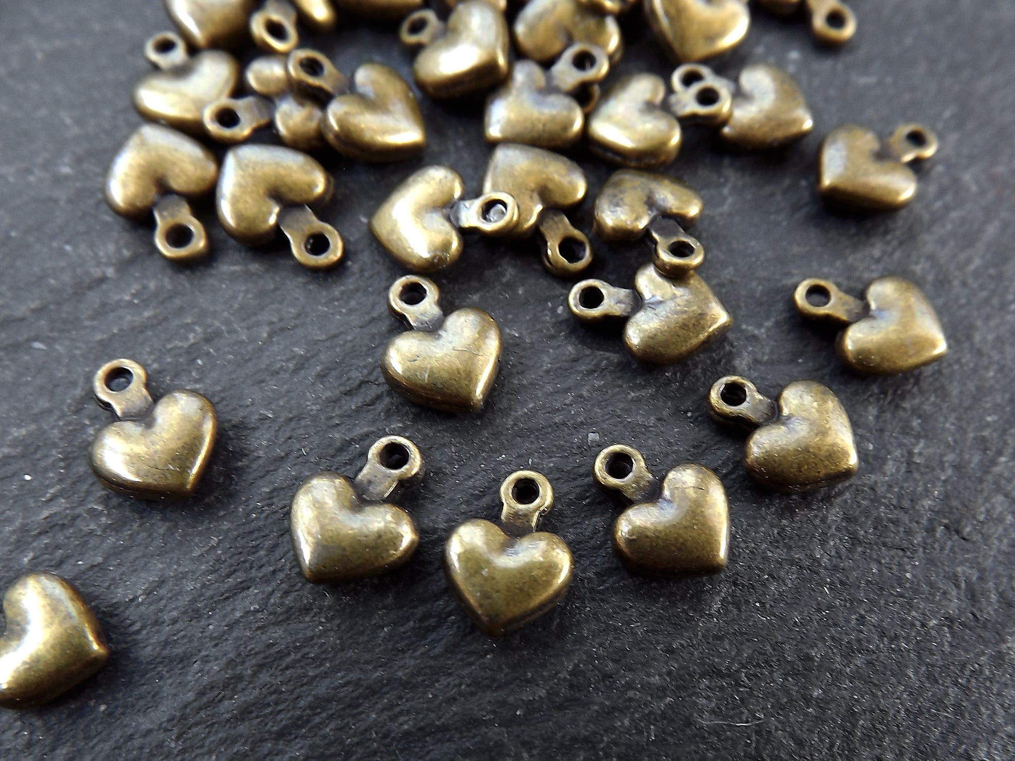 Tiny Heart Charms, Bronze Puff Heart Charm, Mini Heart Charms, Antique Bronze Plated, 30pcs