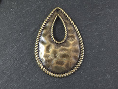 Large Drop Pendant, Teardrop Pendant, Hammered Pendant, Hollow Teardrop, Silver Teardrop Dangle, Focal Pendant, Antique Bronze, 1pc