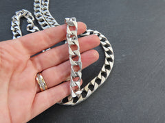 10mm Large Chunky Square Curb Link Statement Chain, Wide Chain, Cuban Curb Link Chain, Matte Antique Silver Plated, 1 Meter = 3.3 Feet