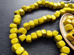 10mm Yellow Glass Cube Square Beads, Rustic Traditional Turkish Artisan Handmade Beads, Turkish Glass Beads