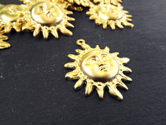 Sun Face Pendant, Surya Pendant, Sunshine Pendant, Sun God Pendant, Lord Surya, Hindu Symbolism, 22k Matte Gold Plated, 1pc