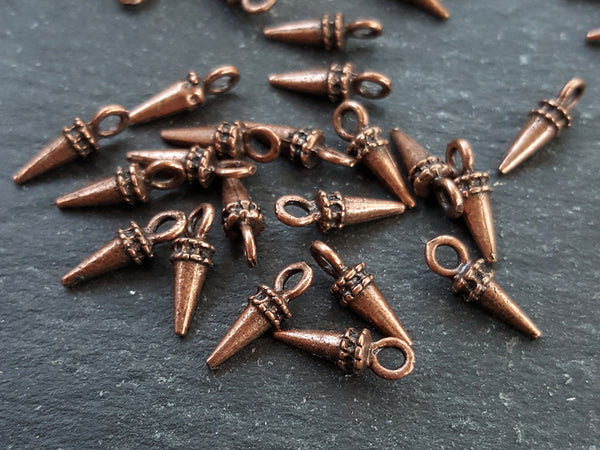 Mini Copper Spike Charms, Pendulum Drop Pendants, Antique Copper Plated, 20pcs