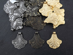 Nepalese Style Artisan Pendant Ethnic Tribal Pattern Rajasthan - 22k Matte Gold Plated - 1pc