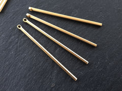 Long Slim Gold Vertical Square Bar Rod Pendant Charm, 22k Matte Gold Plated, 4pc