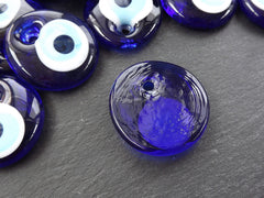 Blue Evil Eye Glass Pendant Round Bead Artisan Handmade Turkish Nazar Protective Symbol Talisman Jewelry Design Home Decor - 45mm