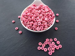 Watermelon Pink Round Rondelle Heishi Wood Beads Satin Varnished Plain Round Smooth Ball Bead Spacers 8mm Choose 50pcs, 200pcs or 400pcs