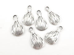 6 Textured Hammered Teardrop Pendant Charms - Matte Antique Silver Plated