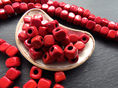 10mm Red Glass Cube Square Beads, Rustic Traditional Turkish Artisan Handmade Beads, Turkish Glass Beads