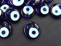Blue Evil Eye Glass Pendant Round Bead Artisan Handmade Turkish Nazar Protective Symbol Talisman Jewelry Design Home Decor - 45mm